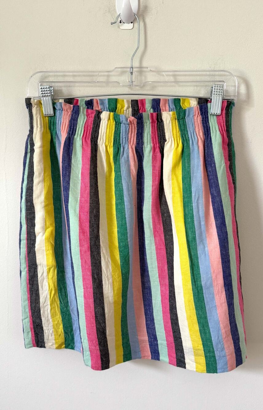 J.Crew Linen Rainbow Stripe Mini Skirt Paperbag Waist Multicolor Pull On Size 4